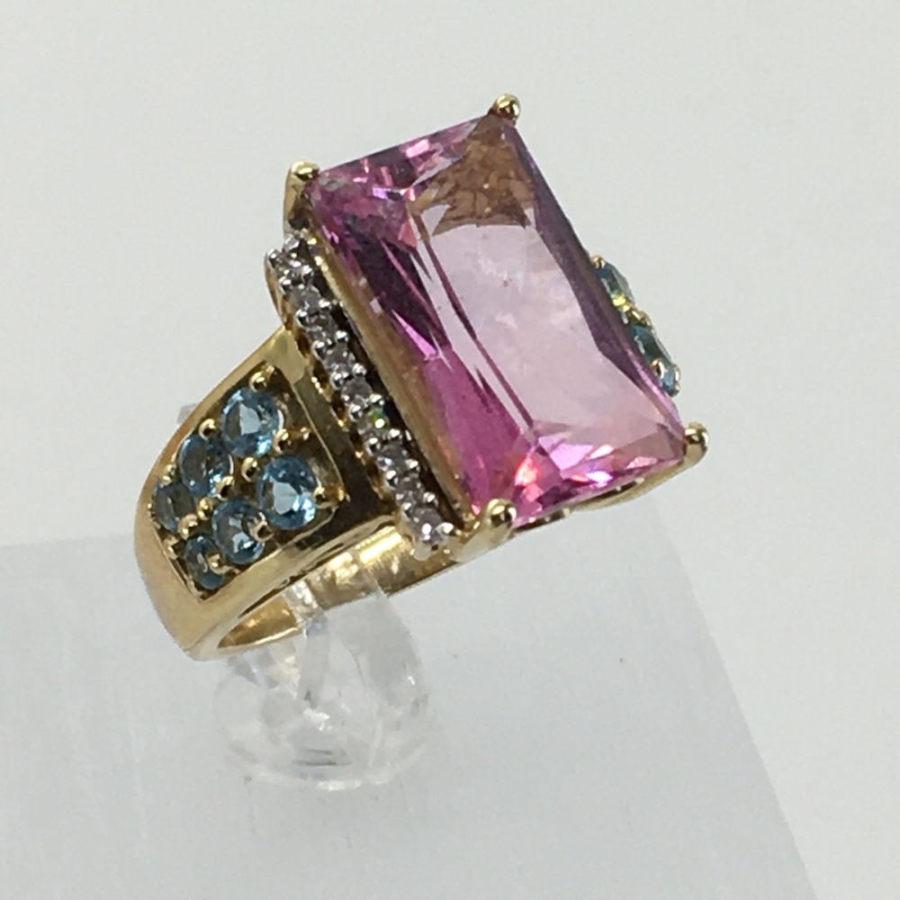 14K Yellow Gold Pink Sapphire, Aquamarine